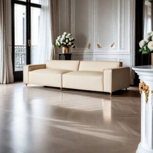 104.31" Beige Genuine Leather Modular Sofa cushion couch
