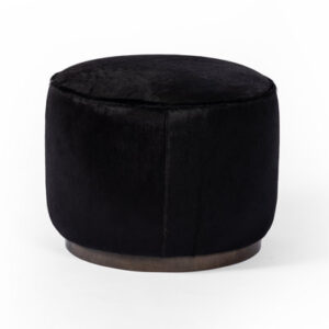 22" Wide Genuine Leather Round Footstool Ottoman