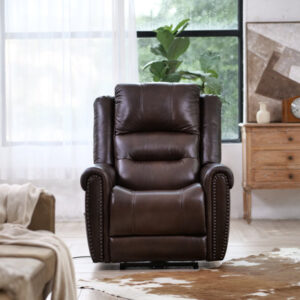 32.25'' Wide Genuine Leather Power Standard Recliner with Adjustable Headrest and Storage Pocket