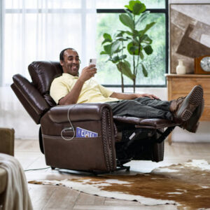 35.25'' Wide Genuine Leather Power Standard Recliner with Power Headrest, Type-C and USB Ports