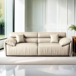 86.61" Beige Genuine Leather Modular Sofa cushion couch