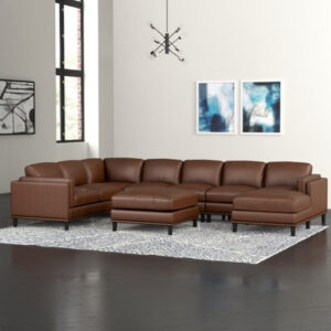 Agatina 148" Wide Leather Match Left Hand Facing Corner Sectional with Ottoman