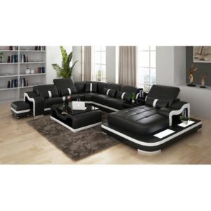 Arunvir Aphra 168" Wide Leather Match Corner Sectional with Ottoman