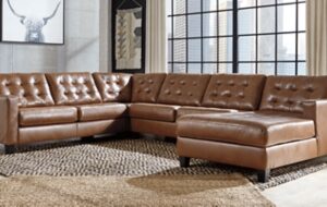 Baskove 4-Piece Leather Sectional with Chaise Leather, Auburn