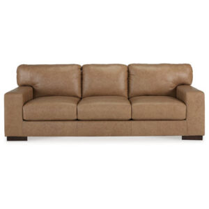 Chetana 96 Inch Sofa, Oversized Attached Back Cushions, Plush Brown Leather