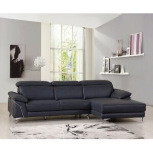Diem Navy Blue Italian Leather L Shaped Two Piece Sofa and Chaise Sectional