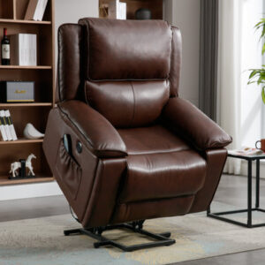 Larimor Classic Genuine Leather Power Lift Recliner with Massage Heat & Hidden Cup Holder