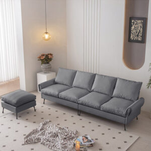 Modern Technical leather L-Shaped Sofa Couch with Convertible Ottoman