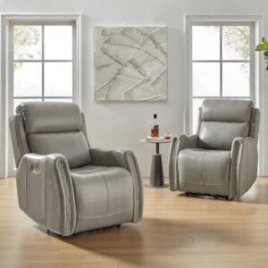 Natassia Traditional Genuine Leather Power Recliner with One-touch Reset