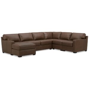 Radley 136" 5-Pc. Leather Square Corner Modular Chase Sectional, Created for Macy's - Coconut Milk
