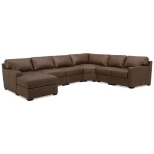 Radley 141" 6-Pc. Leather Wedge Modular Chaise Sectional, Created for Macy's - Medium Brown