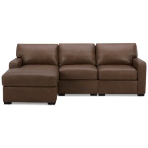 Radley 3-Pc. Leather Modular Chaise Sectional, Created for Macy's - Ash
