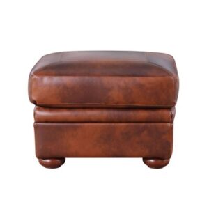 Rowan Traditional Top Grain Leather Ottoman With Nailhead Accents