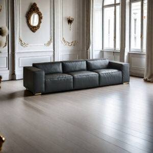 109.81" Black Genuine Leather Modular Sofa cushion couch