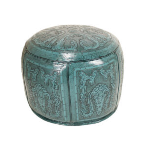 18'' Wide Genuine Leather Round Pouf Ottoman