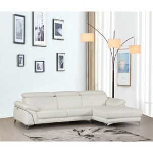 Diara White Italian Leather L Shaped Two Piece Sofa and Chaise Sectional