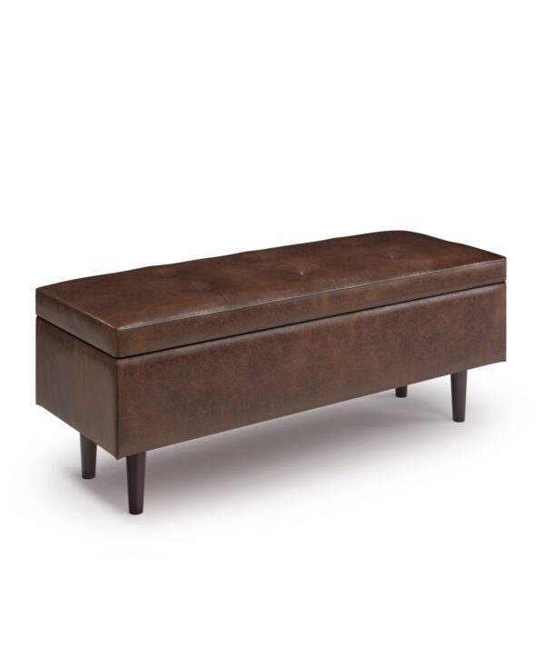 Simpli Home Shay Mid Century Rectangular Storage Ottoman in Distressed Chestnut Brown Pu Leather - Distressed Chestnut Brown