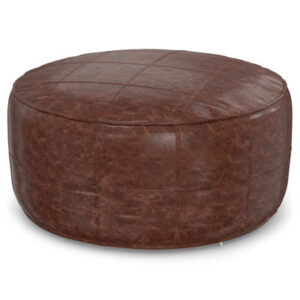 Boak 34" Wide Genuine Leather Round Pouf Ottoman