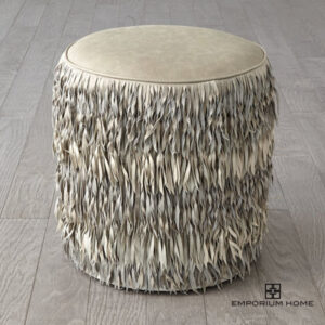 Emporium Home Fringe Ottoman-Light Gray Marble Leather