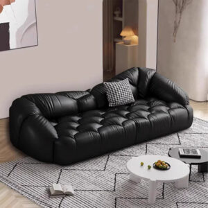 Markena 104.3" Upholstered Black Modern Leather Sofa with Sloped Arms