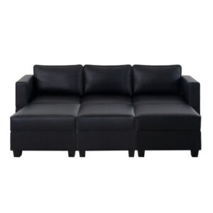 Shealene Modular Sofa Couch with Storage Seats Air Leather 3 Seater Sofa With Triple Ottoman for Living Room