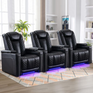 36'' Wide Modern Breathable Leather Electric Power Recliner with Ambient Lighting and USB Port