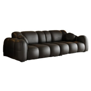 French Living Room Retro In-line Sofa 110.23'' Genuine Leather Sofa