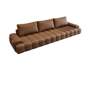 Italian Minimalist Large Straight Leather Sofa 122.04'' Genuine Leather Sofa