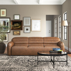 Menefee Cecelia 95" Genuine Leather Round Arm Sofa