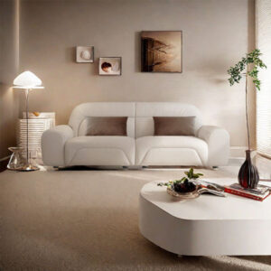 Modern Simple Room Cream Home In-line Sofa Genuine Leather Sofa