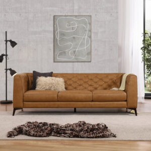 Moishe Havana 90" Mid Century Modern Tufted Genuine Leather Sofa