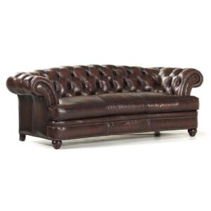 Washington 90" Wide Genuine Leather Rolled Arm Chesterfield Sofa