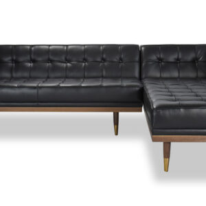 Woodrow Box 100" Leather Sofa Sectional Right, Walnut/Black Aniline