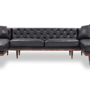 Woodrow Neo 126" Leather Sofa U-Sectional, Walnut/Black Aniline
