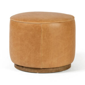 Acker 22" Wide Genuine Leather Round Pouf Ottoman