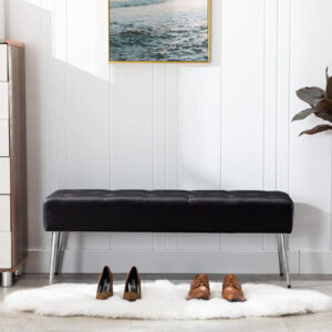 Button Tufted Ottoman Bench, Upholstered Bedroom Bench Footstool Stool Leather Accent Bench