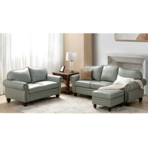 Genuine Leather 3-Piece Living Room Sectional Sofa with Leather Ottoman