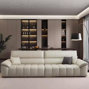 Italian Minimalist Leather Sofa Cream Style Leather Match Pillow Top Arm Sofa
