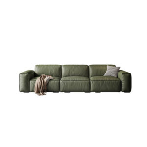 Leather Living Room Tofu Block Simple Sofa 45.66'' Genuine Leather Sofa