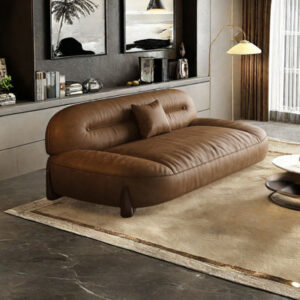 Minimalist Retro Style Small Living Room Row Sofa 66.92'' Genuine Leather Sofa