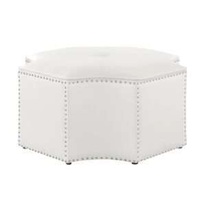 Nicole Miller Joziah Leather Pu Octagon Cocktail Ottoman - White pu/chrome