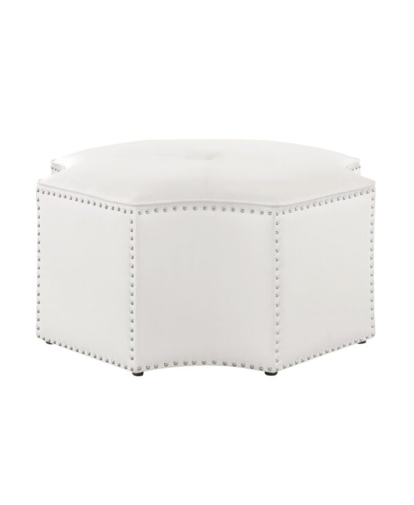 Nicole Miller Joziah Leather Pu Octagon Cocktail Ottoman - White pu/chrome