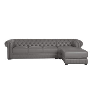 Nivaldo 132.5" Hand-Crafted Cow Top Genuine leather Sofa and Chaise
