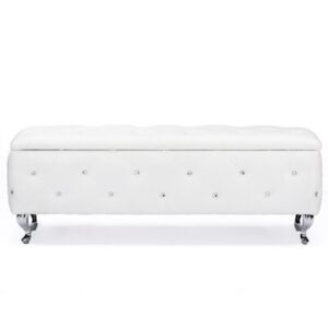 Soniya White Leather Contemporary Storage Ottoman