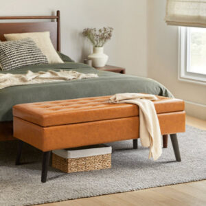 Storage Bench PU Leather Upholstered Tufted Bedroom Bench Entryway Bench Storage Ottoman Bench