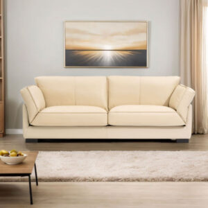 Wooden Frame Mid Century Style Design Leather Sofa