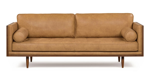 Woodrow Skandi 87" Leather Sofa, Walnut/Courier Tan