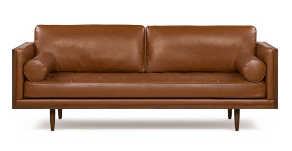 Woodrow Skandi 87" Leather Sofa, Walnut/Vegan Saddle