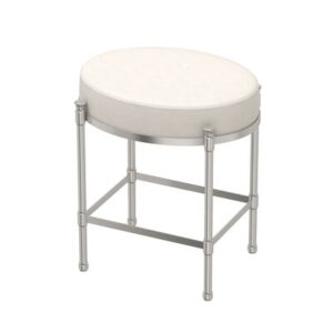 19.50"H Oval Vanity Stool with Leather Cushion | Oval Ottoman with 3" Leather Cushion