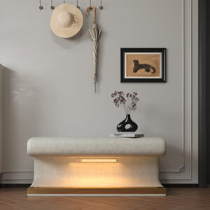 36"W Minimalist Entryway Bench, Leather Upholstered Ottoman With LED Sensor Light, End Of Bed